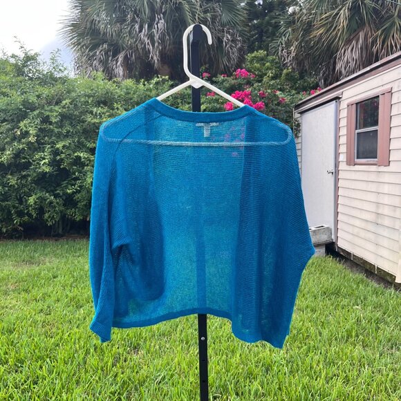 Eileen Fisher 100% Organic Linen Open Front Cardigan Blue Green Size S - Picture 2 of 7